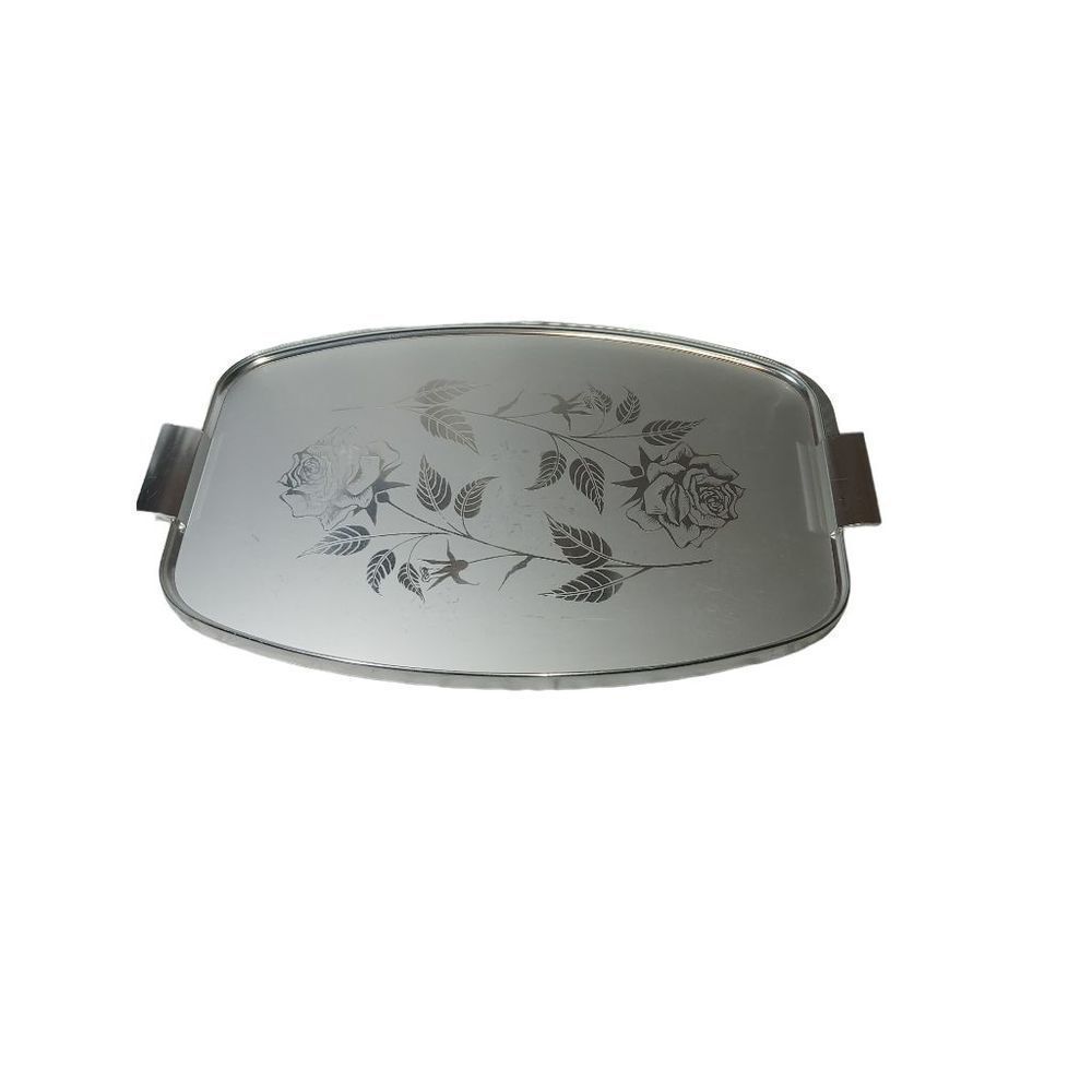 Silhouette Silver Tone Tray with Roses, Mid Century Silhouette Tray, Silver Tone